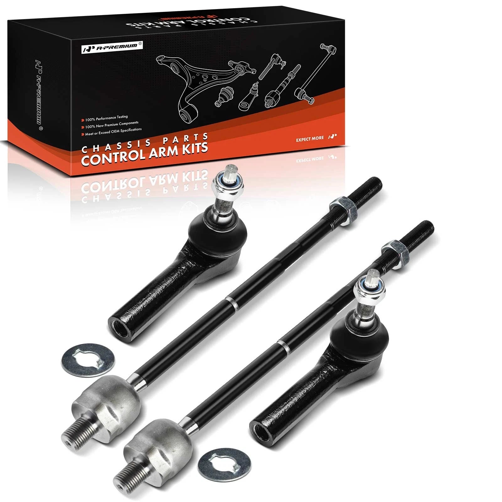 Set of 4 Front Inner Outer Steering Tie Rod Ends for Ford Mustang (2005–2010)