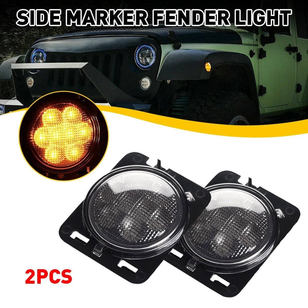 Pair Front LED Side Signal Light Marker Smoke Lens for Jeep Wrangler JK (2007–2018)