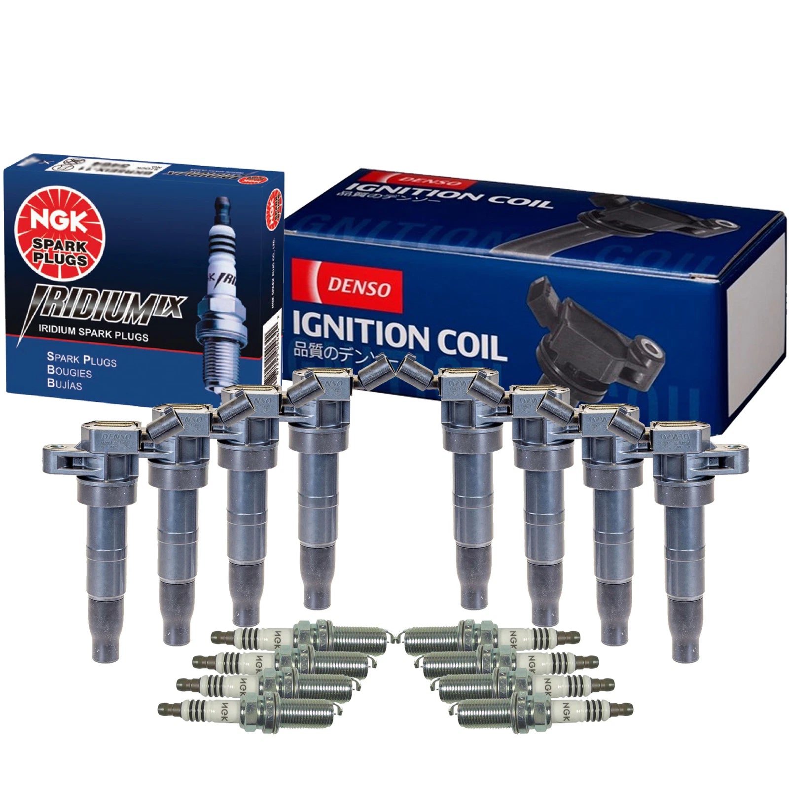 Set of 8 Ignition Coils & Spark Plugs for Hyundai Kia 4.6 V8 (Denso, NGK)