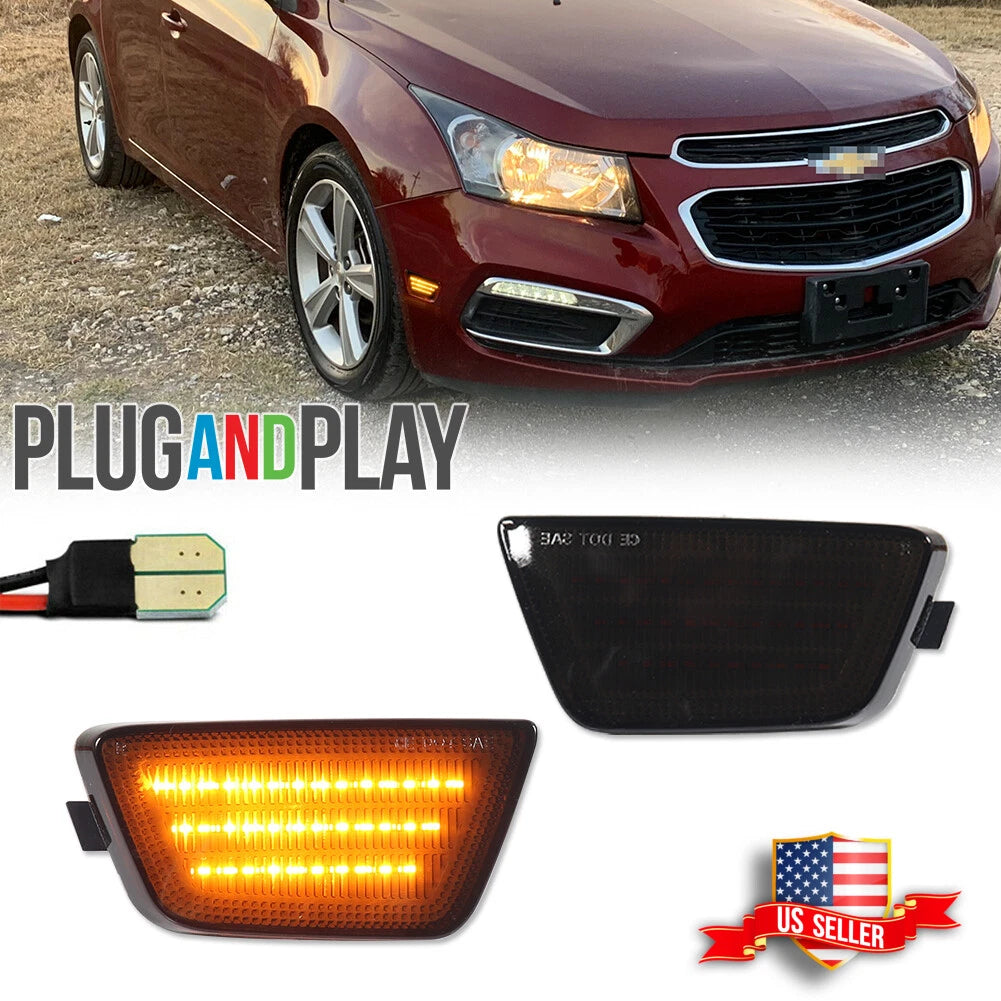 Smoked Lens Amber LED Front Bumper Side Marker Lights for Chevy Cruze (2011–2015)