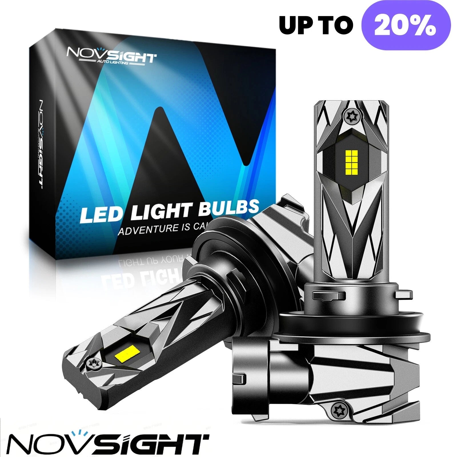 2pc H11 LED Headlight Bulbs for NOVSIGHT (6500K, 16000LM, 60W)