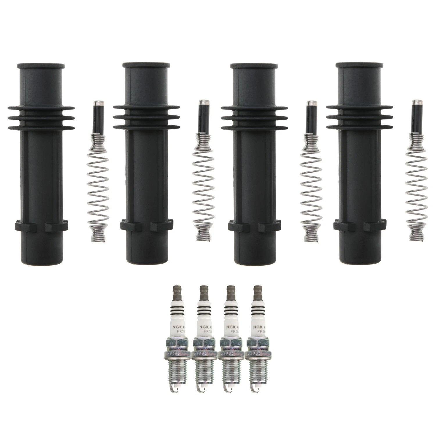 Set of 4 NGK Ruthenium HX Spark Plugs & Coil Boots for Chevrolet Cruze Sonic Trax (2011–2023)
