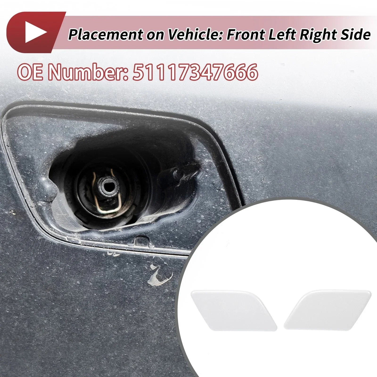 Washer Nozzle Cover Front Left & Right for BMW X1 (2013-2015) White