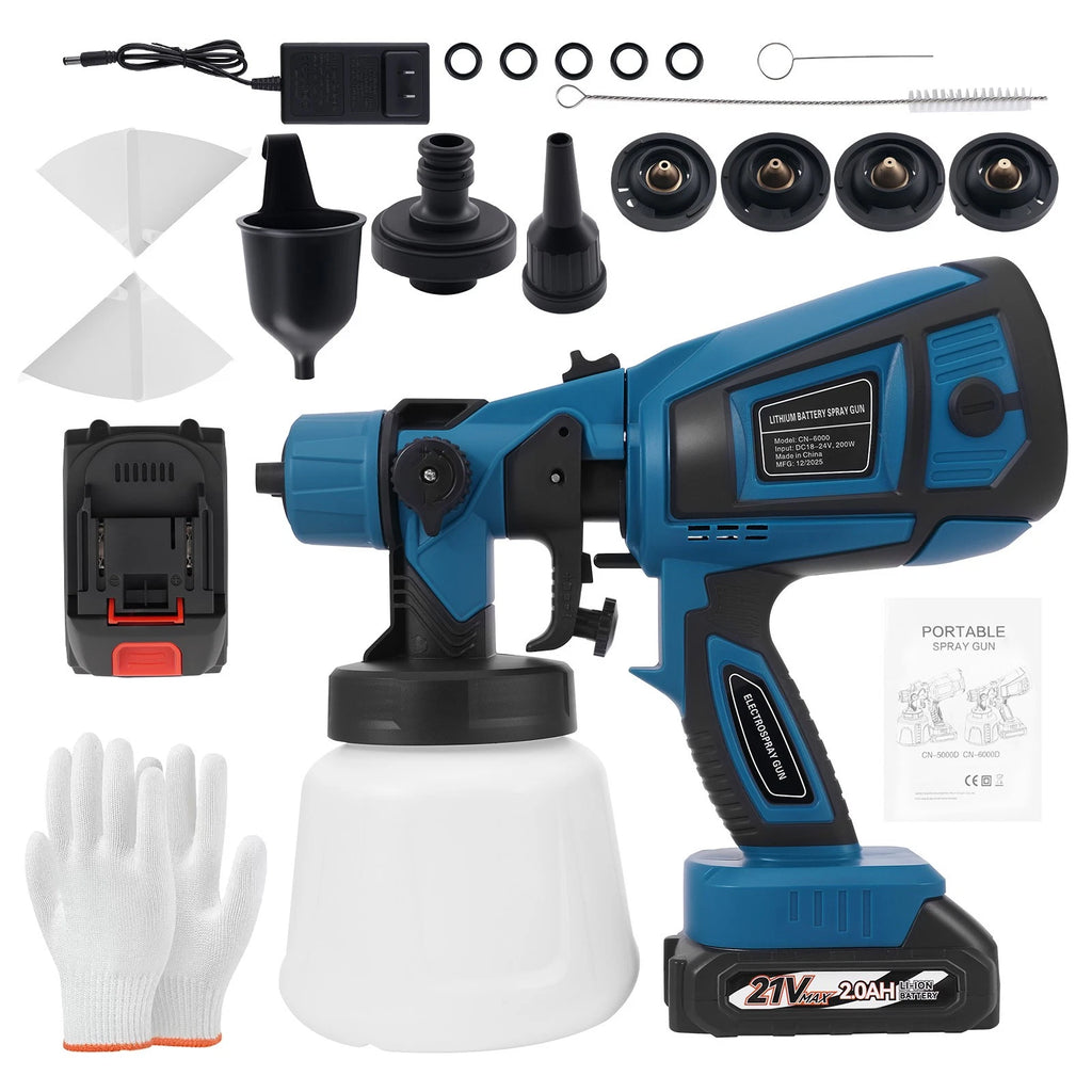 Cordless HVLP Electric Paint Sprayer Gun for 2X 21V Battery