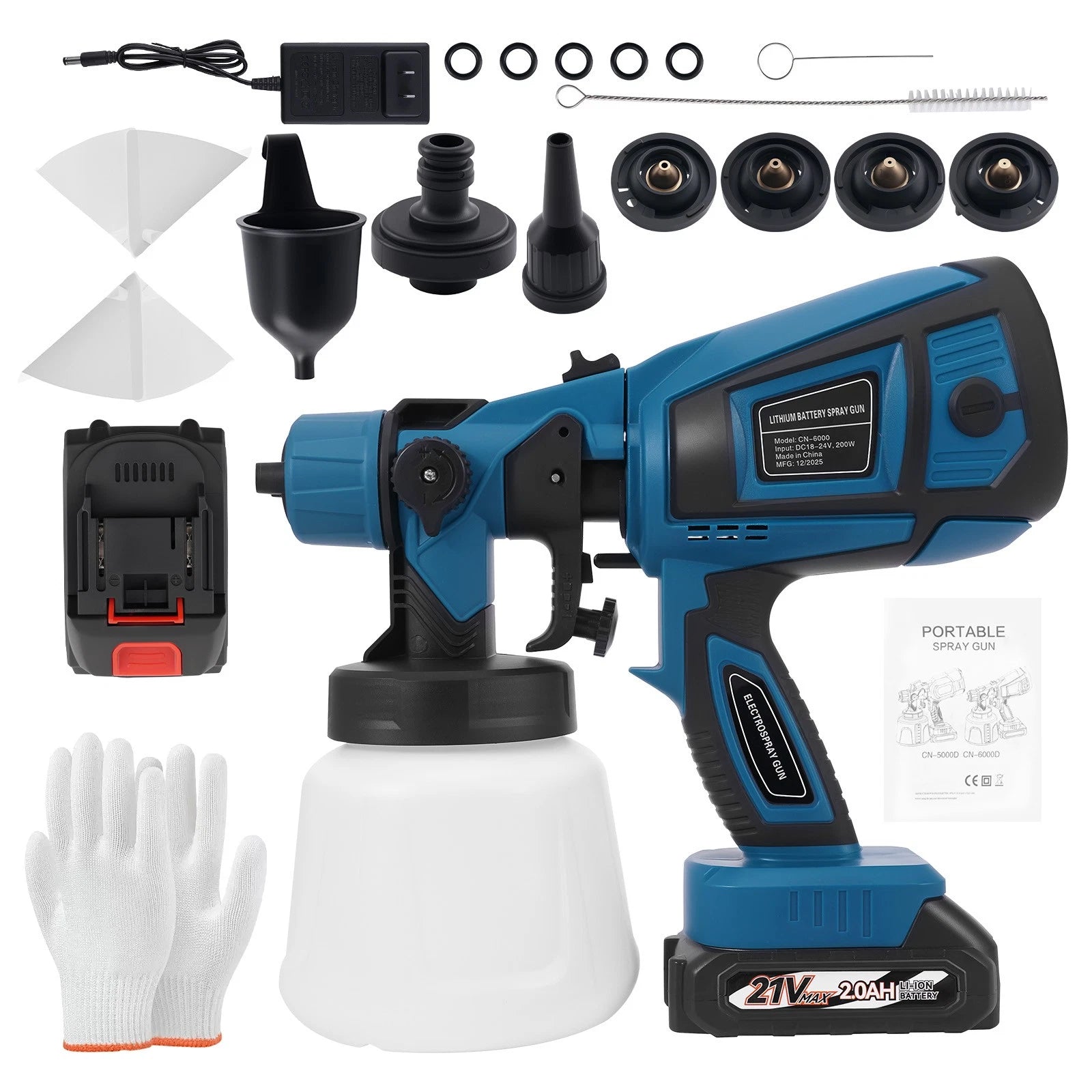 Cordless HVLP Electric Paint Sprayer Gun for 2X 21V Battery
