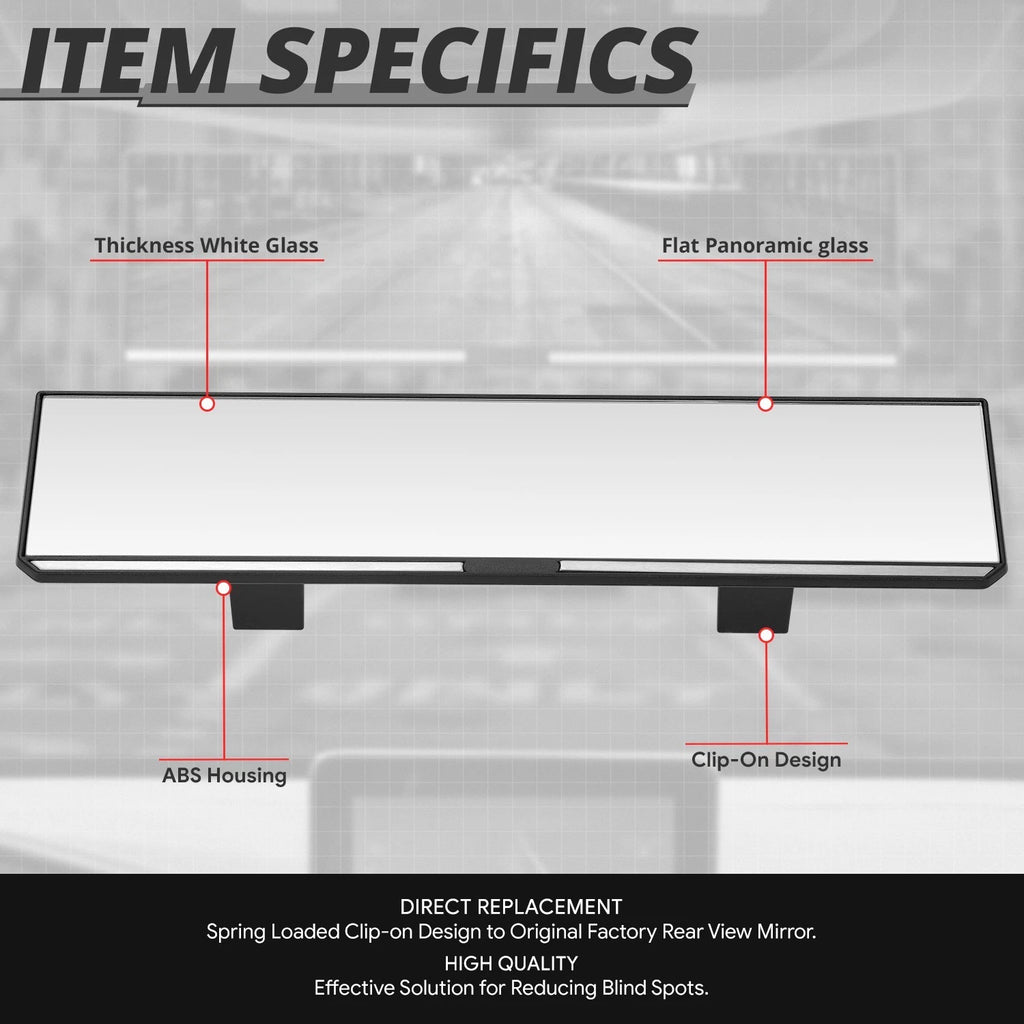 Universal Flat Panoramic Wide Angle Rear View Mirror Glass 11.8" X 3" X 1"
