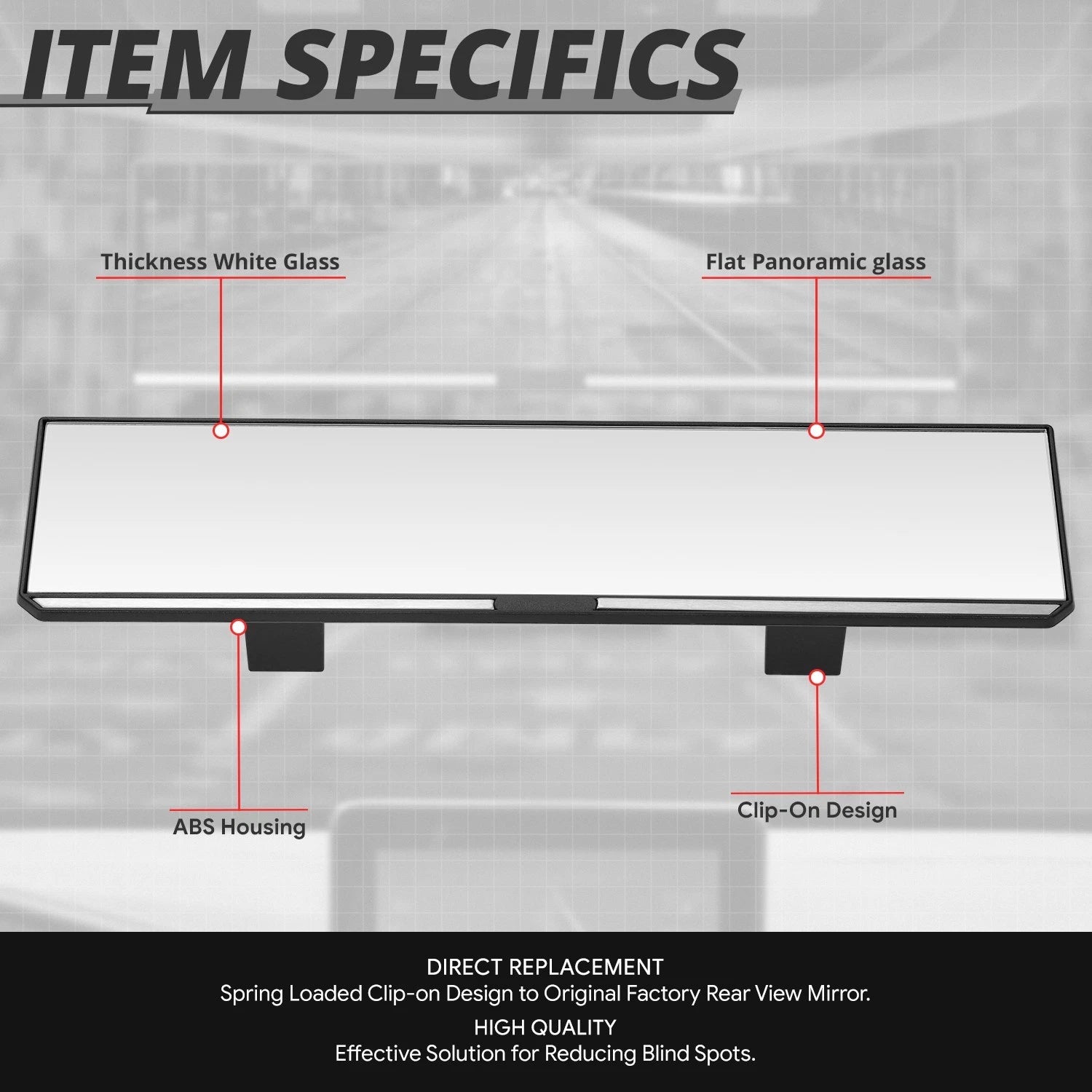 Universal Flat Panoramic Wide Angle Rear View Mirror Glass 11.8" X 3" X 1"