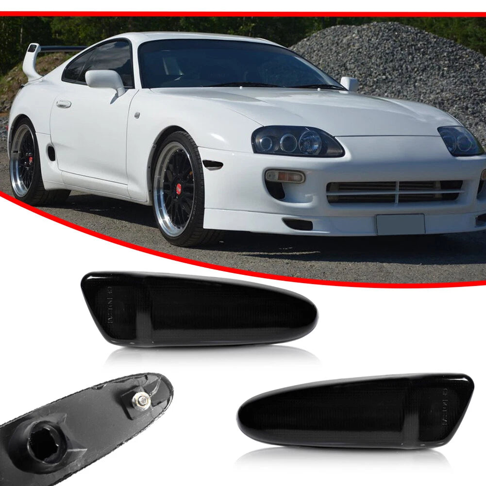2X Smoked Lens Front Bumper Side Marker Lights for Toyota Supra (1997–1998)