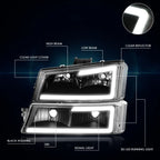 LED DRL Clear Lens Headlights/Lamps + Bracket for Chevy Avalanche Silverado (2003–2007)