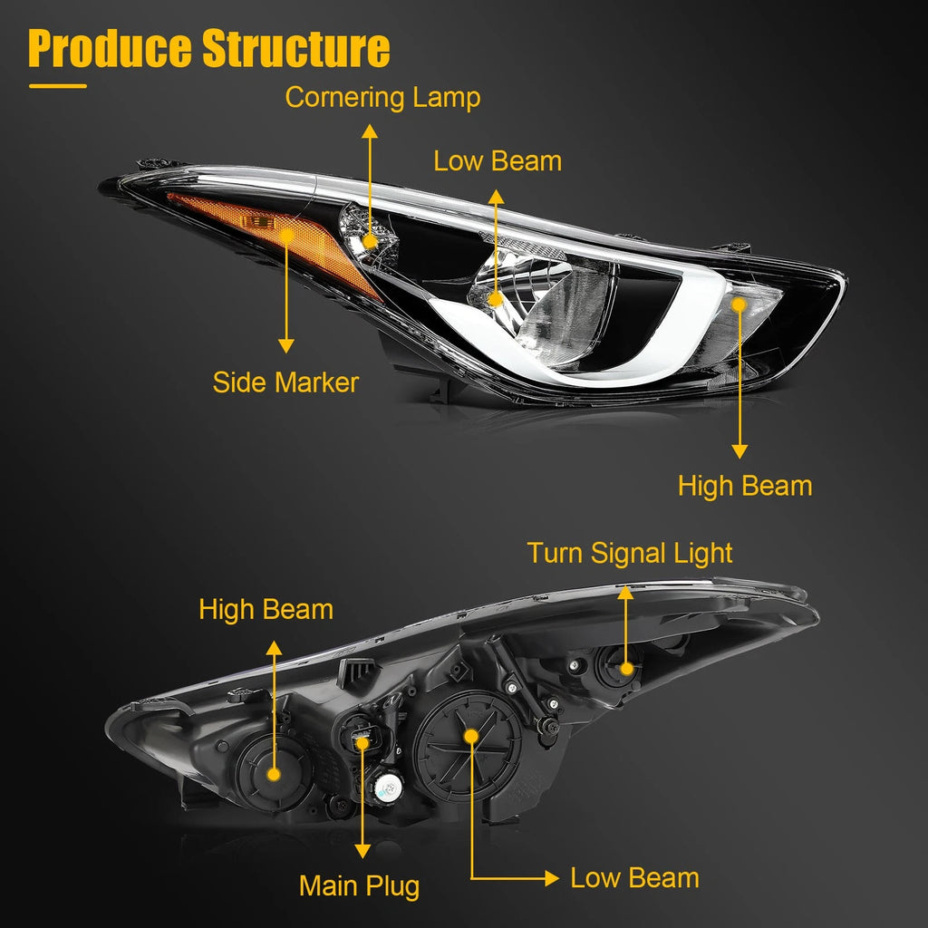 Right Side Halogen Headlight Assembly for Hyundai Elantra (2014–2016)