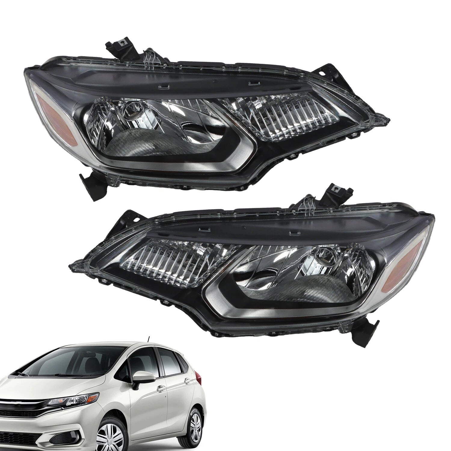 Set of 2 Front Headlights for Honda Fit (2015–2017) Left + Right Clear Lens