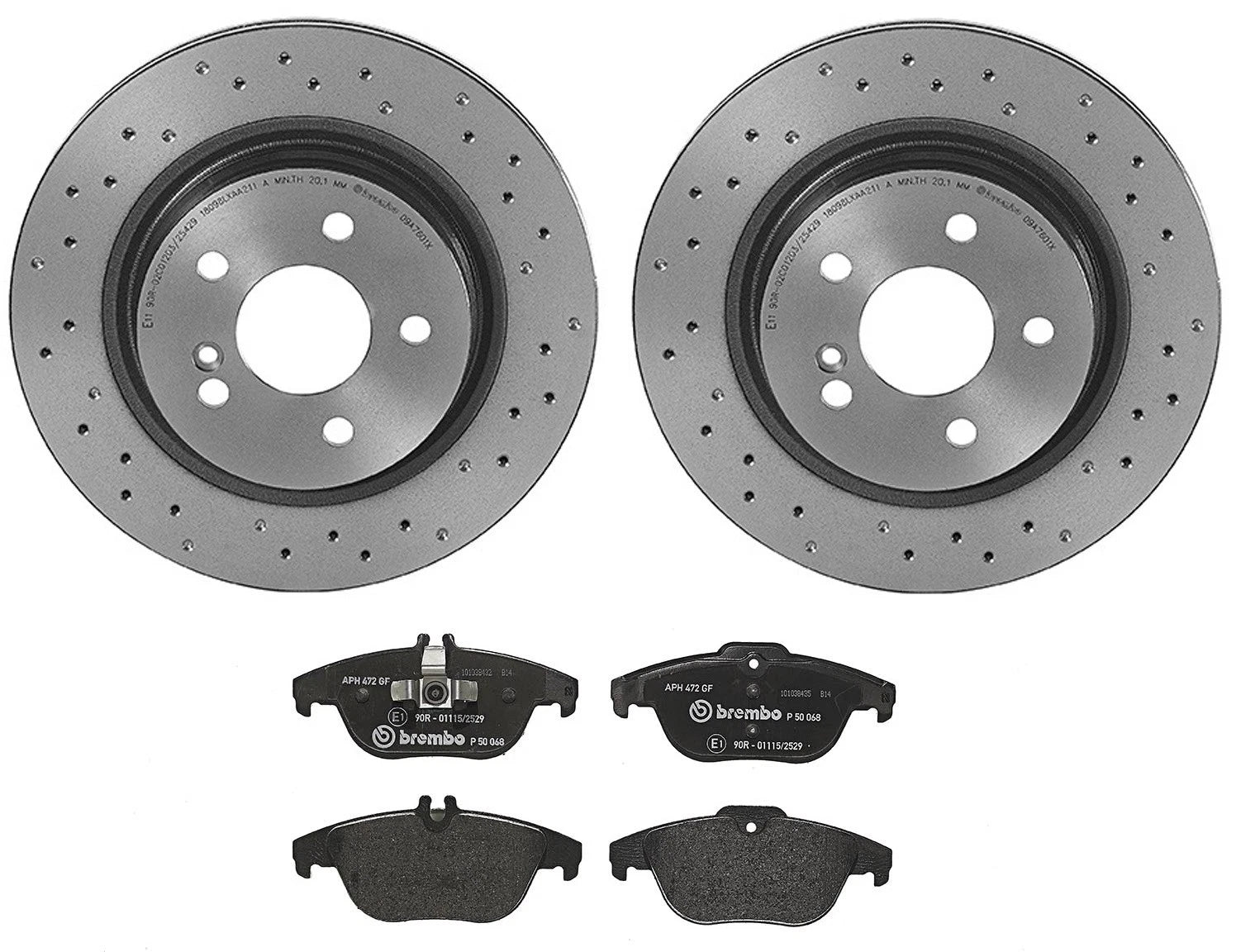 Brembo Xtra Rear Brake Kit Disc Rotors & Low-Met Pads for MB W204 W212 (2007–2015)