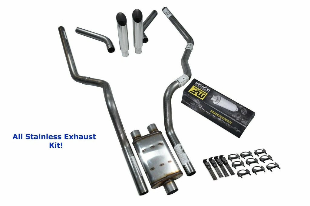 Dual Exhaust Kit for Ford F-150 (1987–1997) - Stainless Steel, Corner Slash Tip