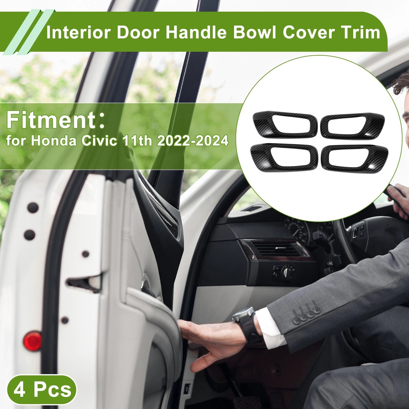 Set of 4 Interior Door Handle Bowl Cover Trim for Honda Civic (2022–2024)