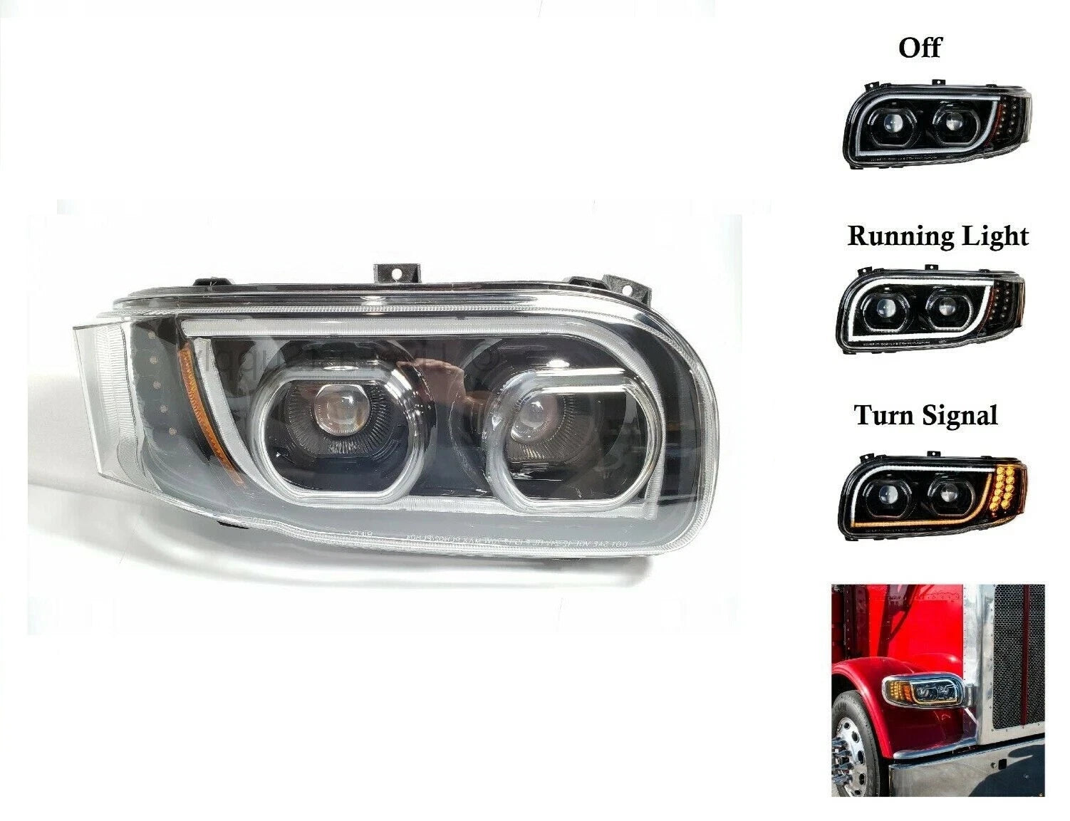 Passenger RH LED Headlight Dual Function LED Halo for Peterbilt 388 389 567 (2014–2023)