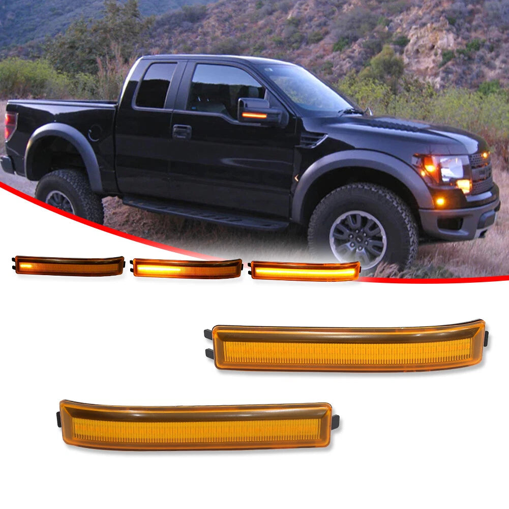 2X Sequential LED Amber Side Mirror Signal Lights for Ford F-150 (2009–2014)