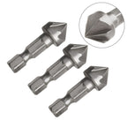 3pcs Countersink Drill Bit Set 6 Flute 6.35mm Hex Shank Burr Removal