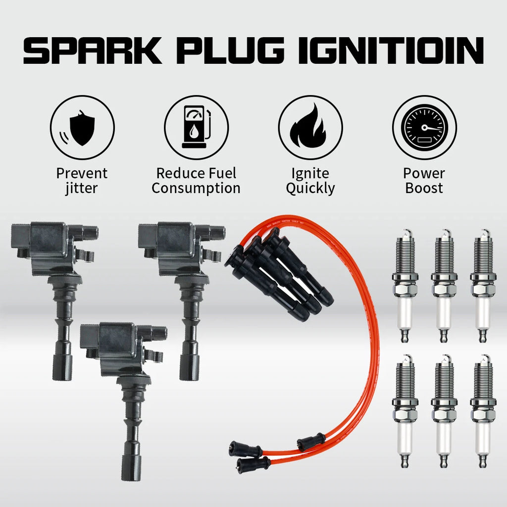 3X Ignition Coil & Wire & Spark Plug for Hyundai Santa Fe 3.5L V6 (2003–2006) UF439