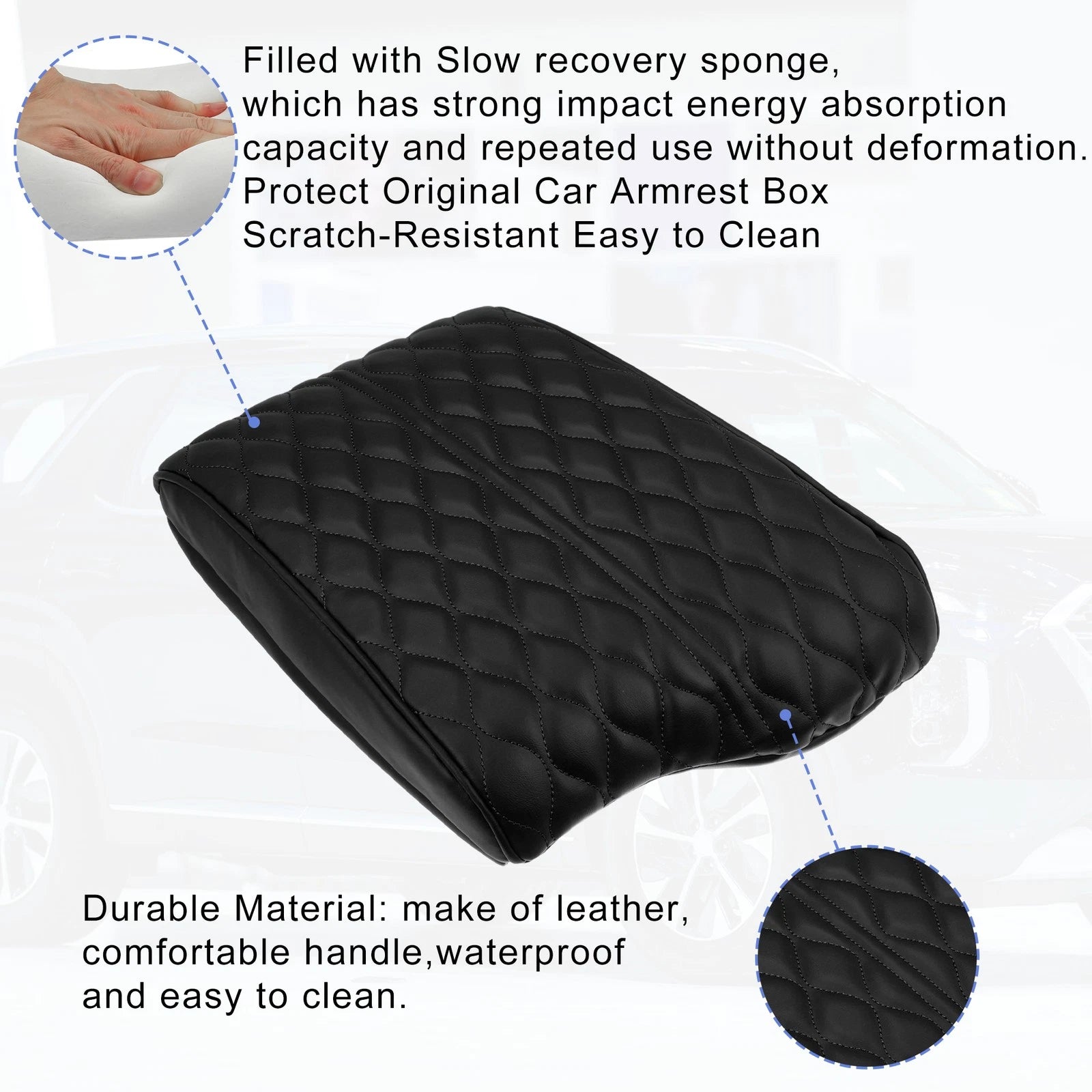 Armrest Cushion Cover for Hyundai Palisade (2020–2022) Black Faux Leather