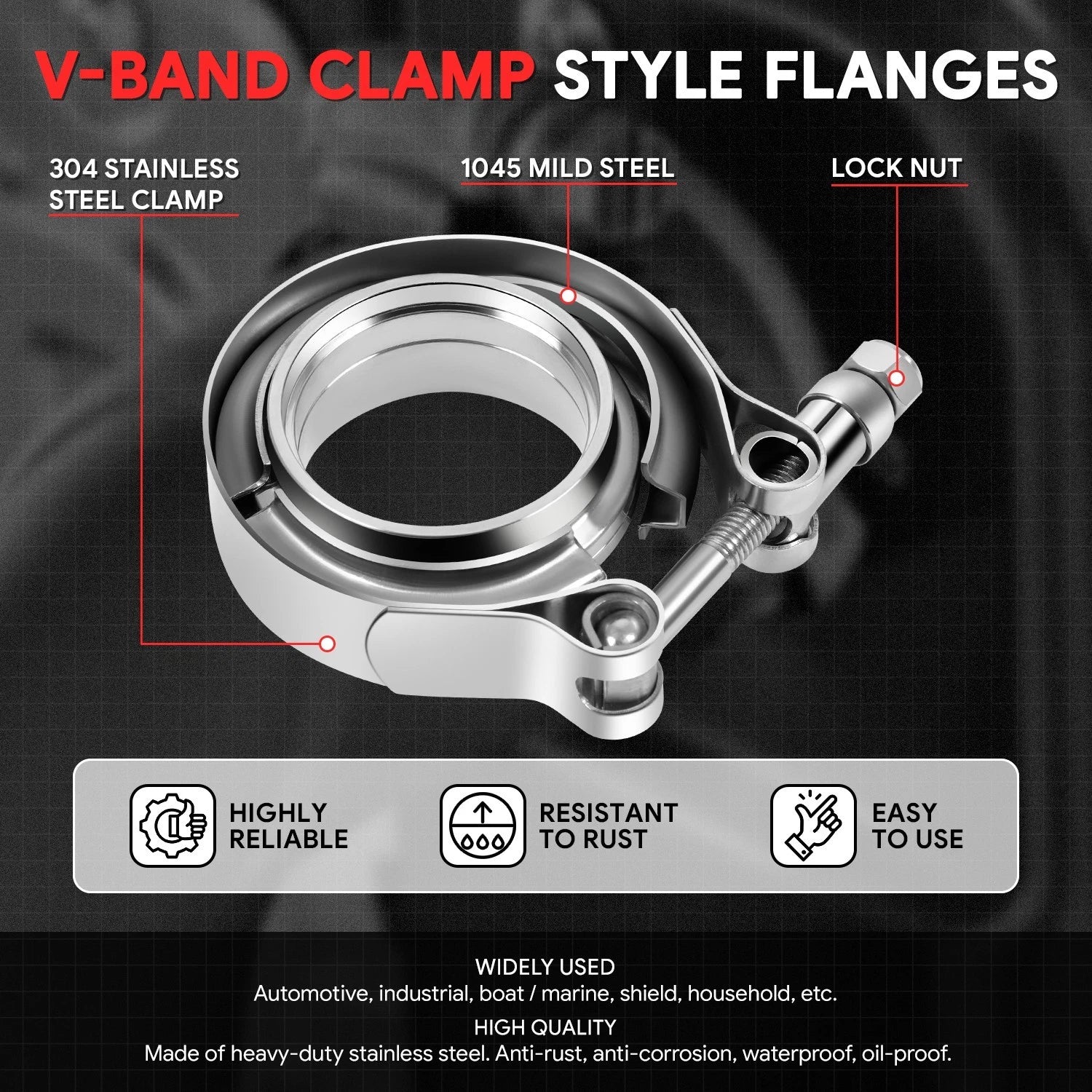 2" OD V-Band Turbo Clamp & Flange Set for Universal Applications (304 SS)