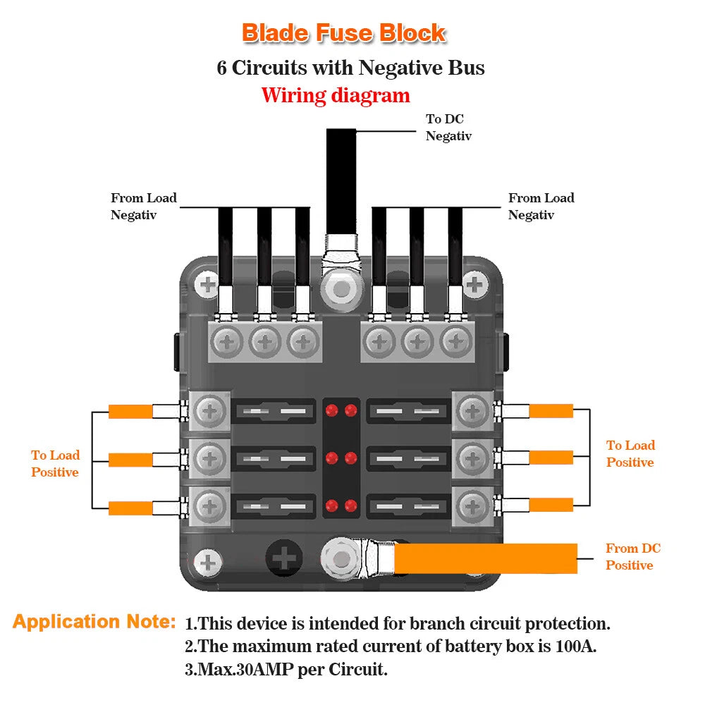 6-Way Fuse Holder Box with LED Indicator for Car Marine
