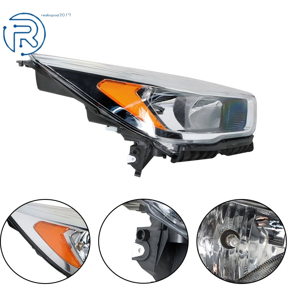 Right Passenger Side Halogen Chrome Headlight for Ford Escape (2017-2019)