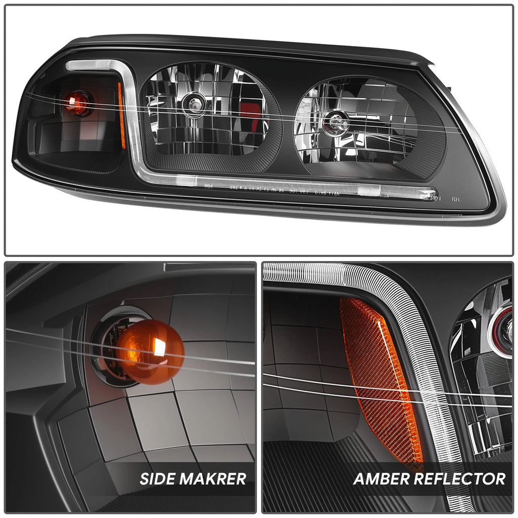 LED DRL Headlight/Lamp for Chevy Impala (2000–2005) Black Housing Amber Corner