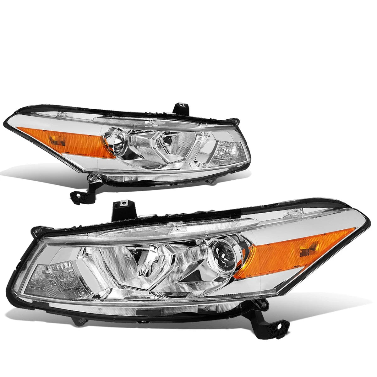 Projector Headlight Set for Honda Accord 2Dr Coupe (2008–2012) Chrome/Amber