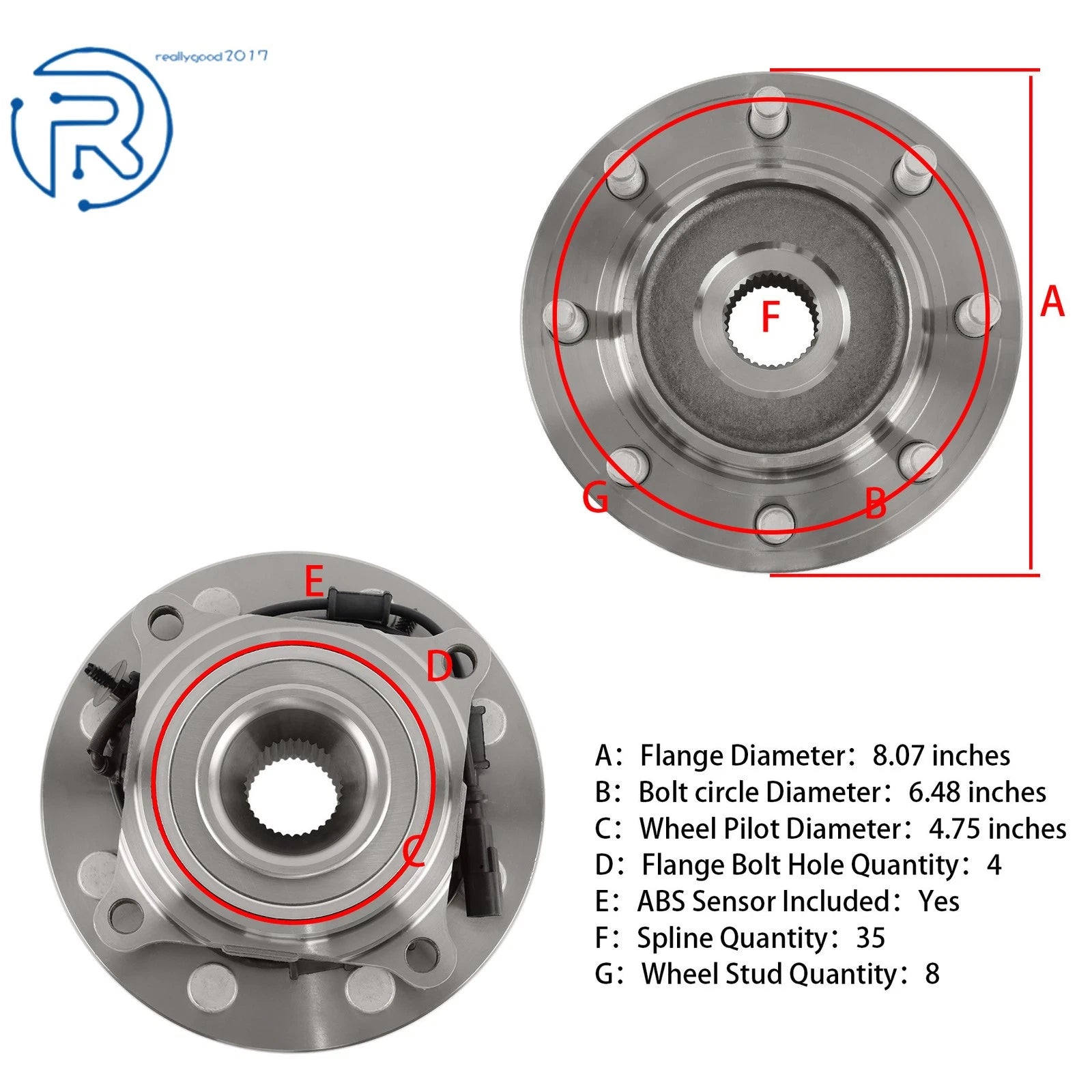 4X4 Front Wheel Hub Bearing Assembly for Dodge Ram 2500 3500 (2012-2013)