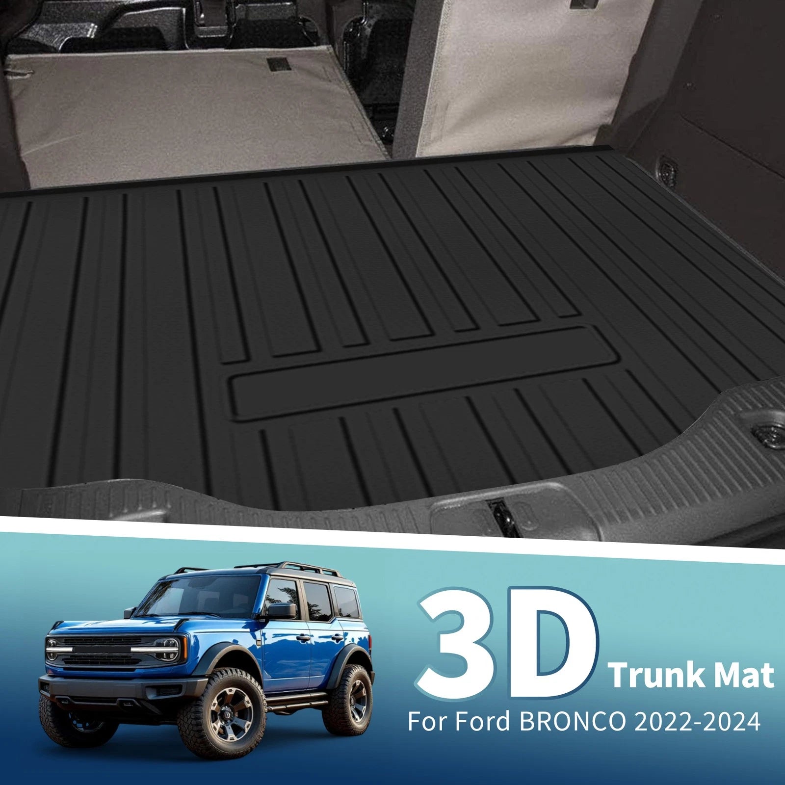 Flat Face Cargo Liner Rear Trunk Mat for Ford Bronco (2022–2024) TPE 1 Pc