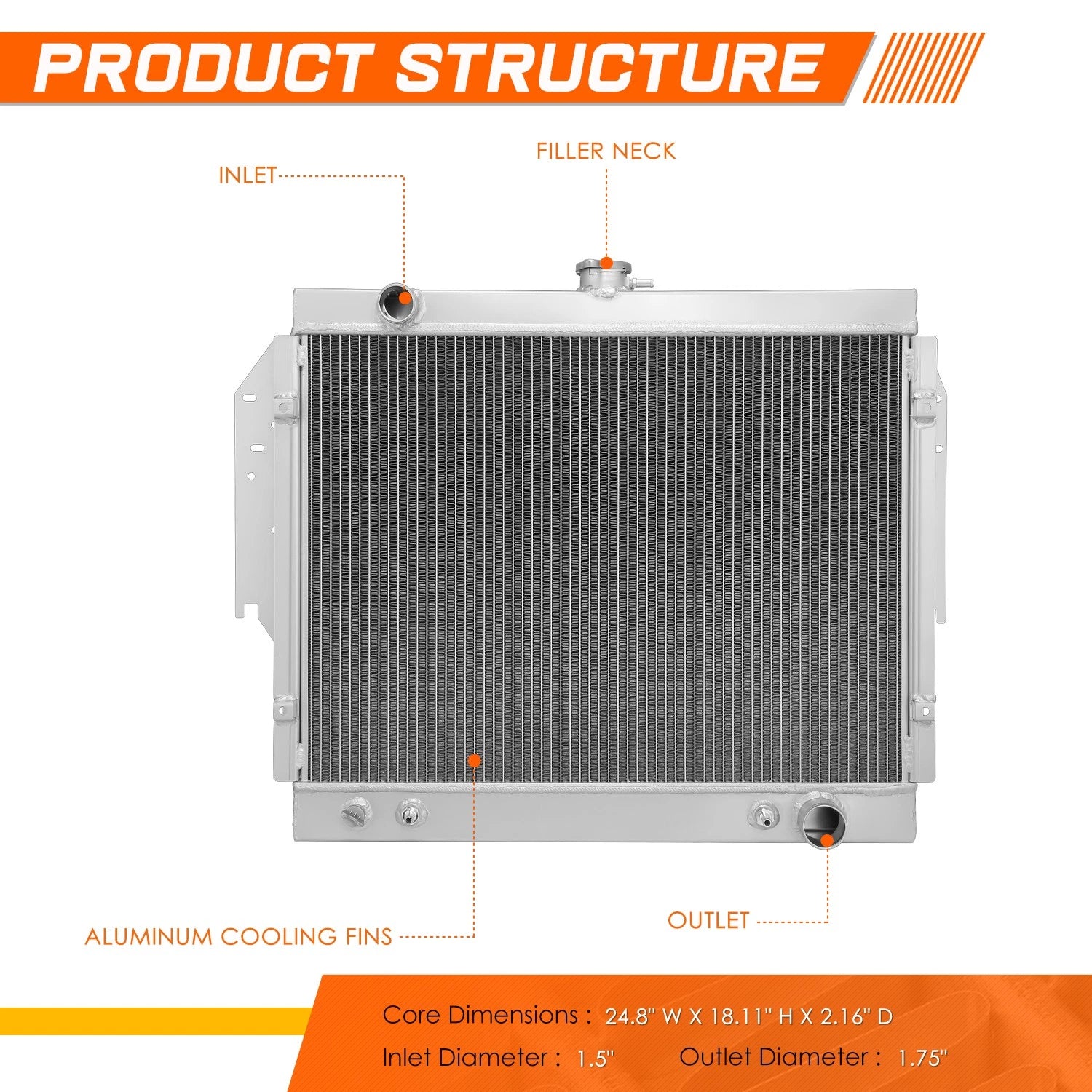 3-Row Aluminum Core Radiator for Dodge Pickup Plymouth Trailduster (1970–1979)