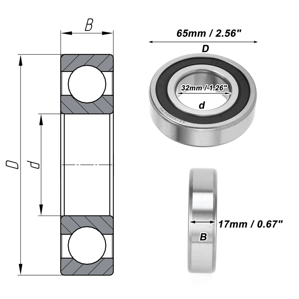 Deep Groove Ball Bearing 32x65x17mm for Scooter Skateboard (P0)