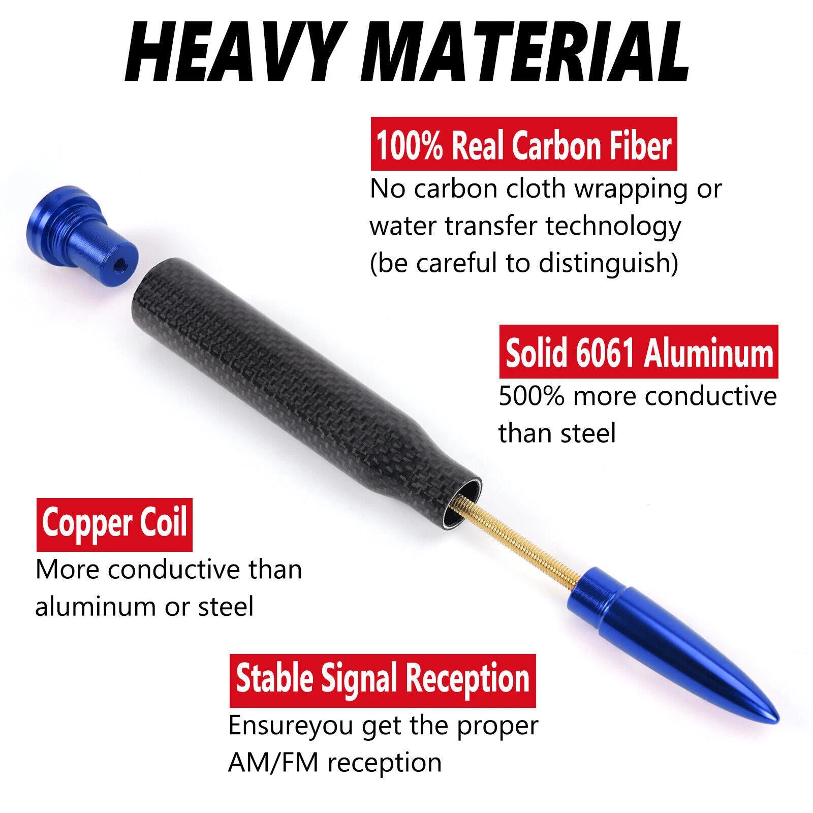 Carbon Fiber Bullet Antenna for Dodge Ram 1500, Ford F150, F250