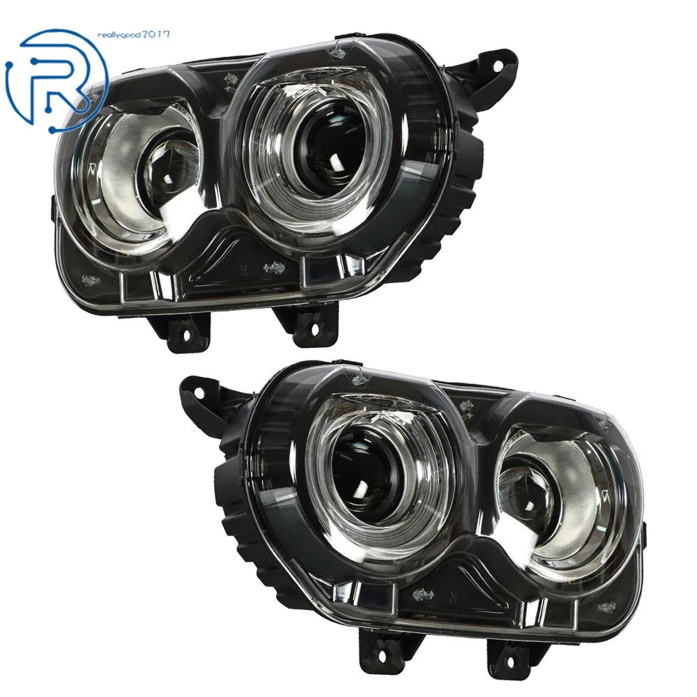 Set of 2 Headlights for Dodge Challenger (2015–2018) Left+Right Black Halogen