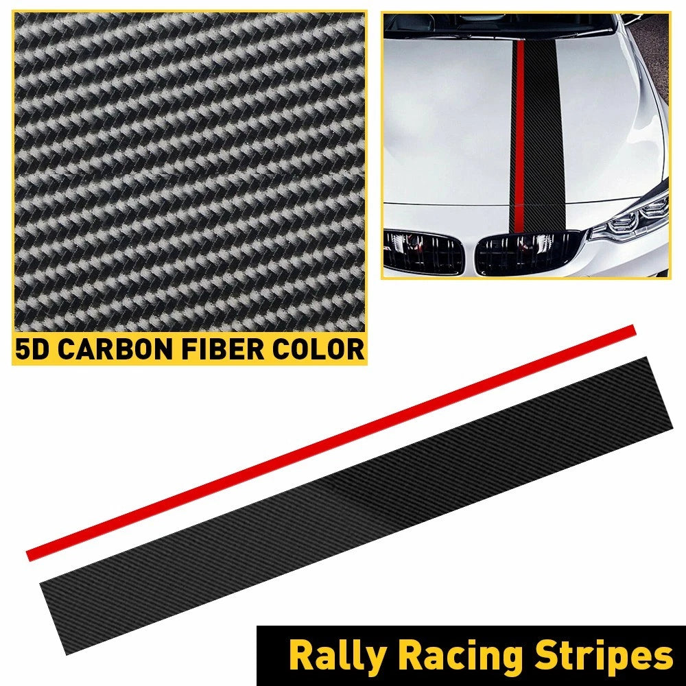 Car Stripes Racing Rally Front Hood Carbon 5D Fiber Decal Wrap for Universal