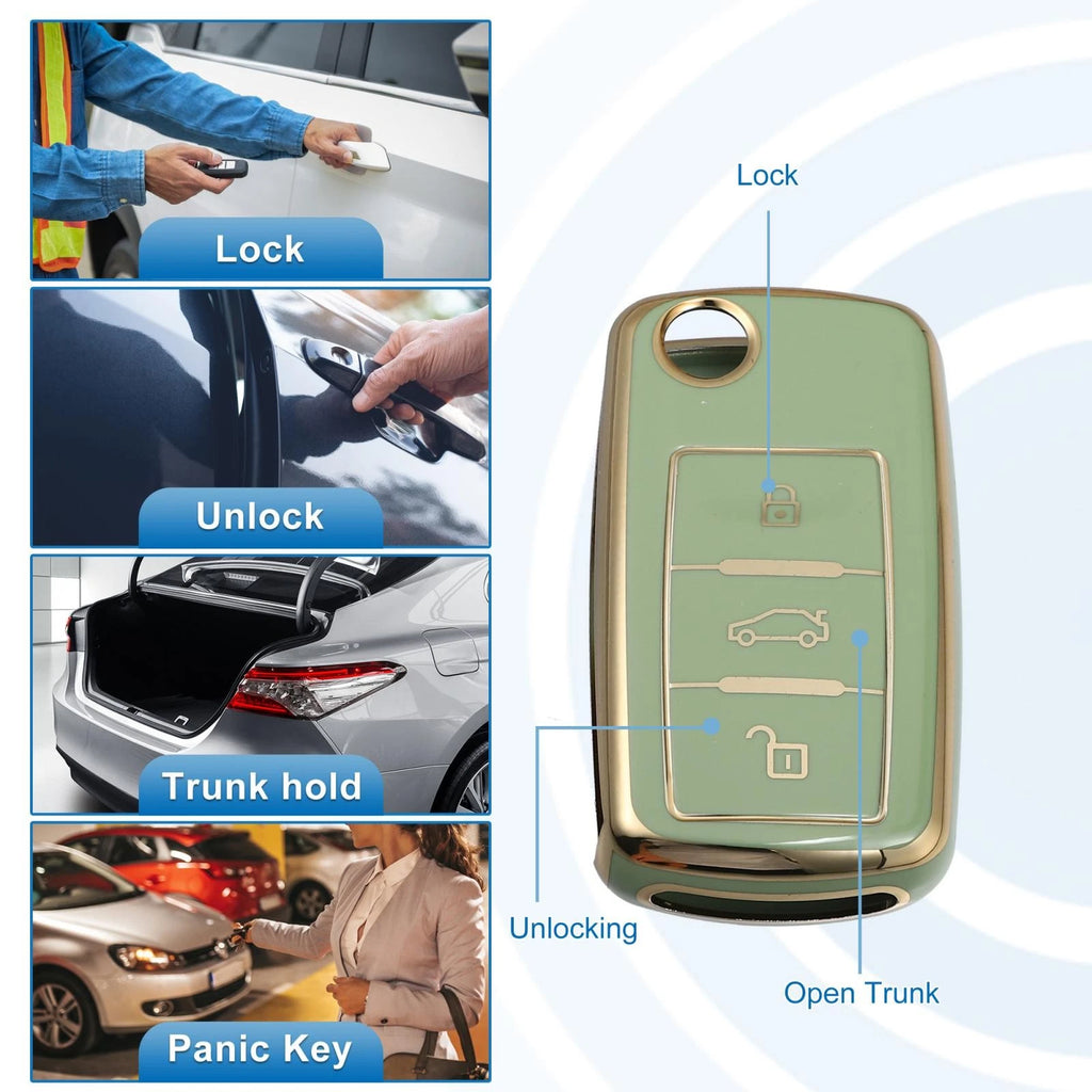 Silicone Key Fob Case Cover for Volkswagen Tiguan (2010–2017) - Green