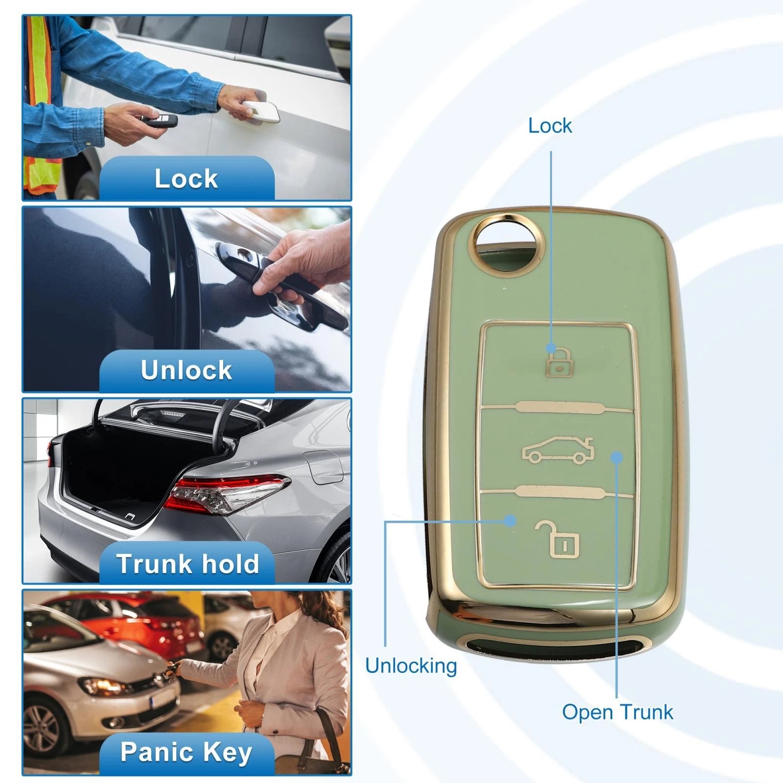 Silicone Key Fob Case Cover for Volkswagen Tiguan (2010–2017) - Green