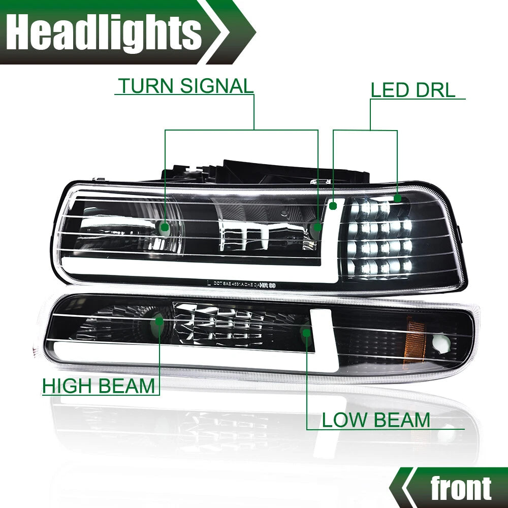 LED DRL Headlight and Bumper Lamps for Chevy Silverado 1500 2500 HD (1999–2002)