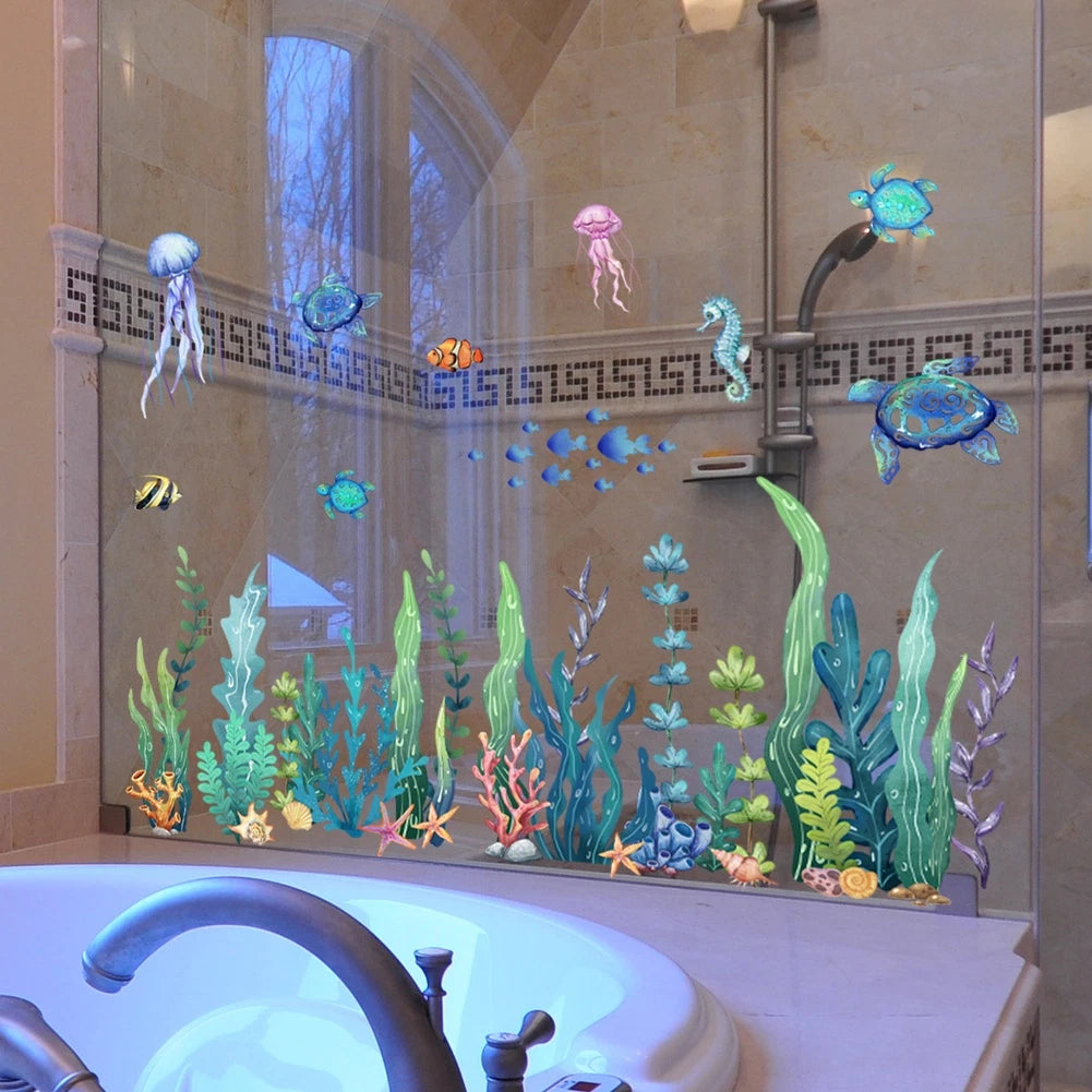 Static Cling Sticker for Glass 11.81x23.62in Double Sided Sea Creatures