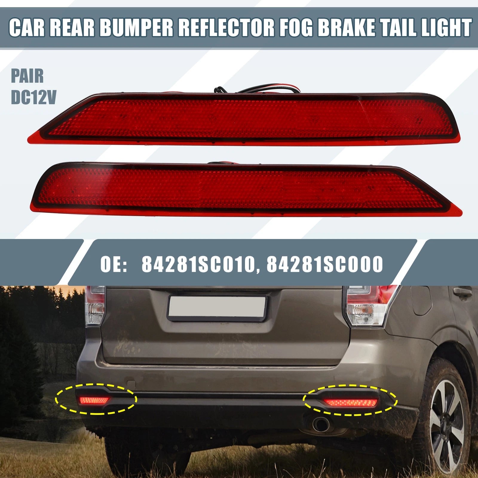 2X Rear Bumper Reflector LED Brake Tail Light 84281SC010 for Subaru Forester (2014–2018)
