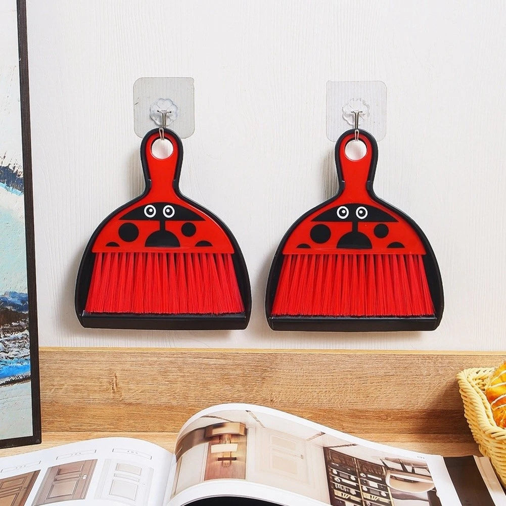 Set of 2 Plastic Yellow Brooms with Slanted Dustpan for Keyboard Maintenance