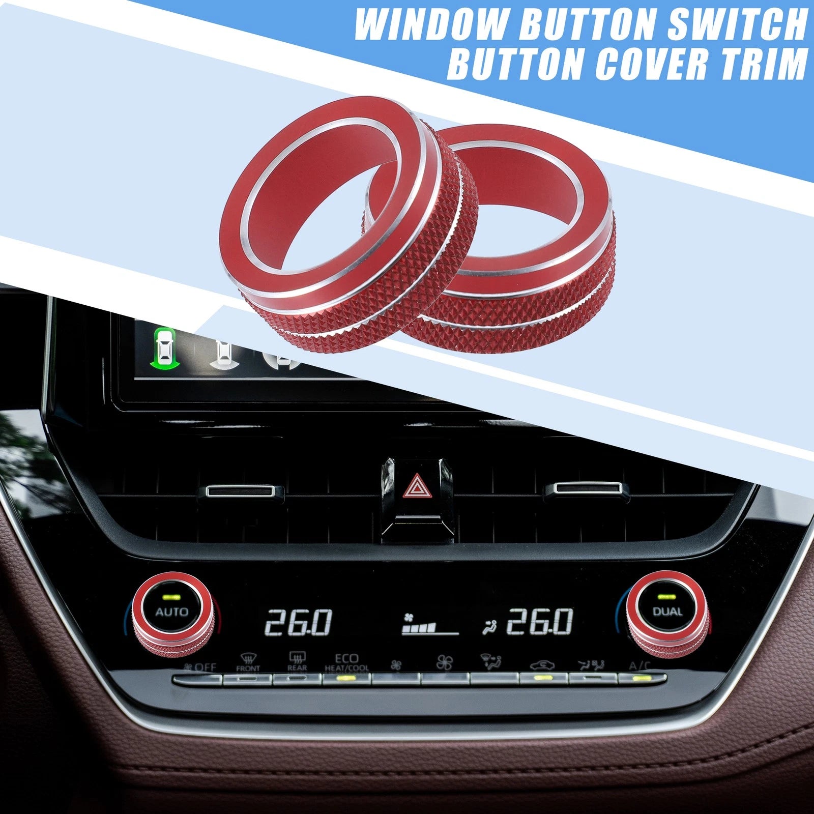 Set of 2 AC Control Switch Knob Cover Trim for Toyota Corolla (2020–2022) Red