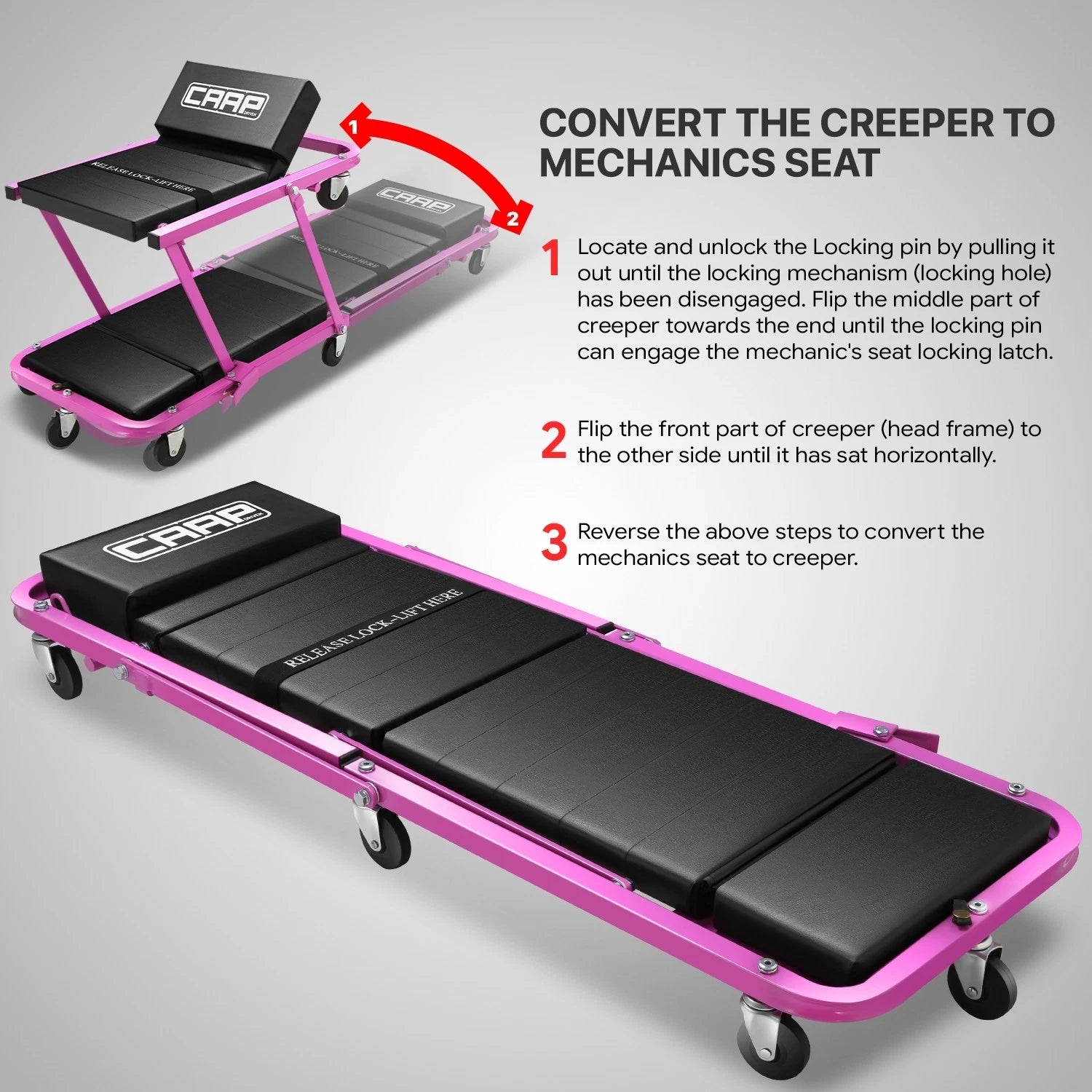 2-in-1 Rolling Creeper for Universal Fit (48" x 18" x 6", 330lbs Capacity)