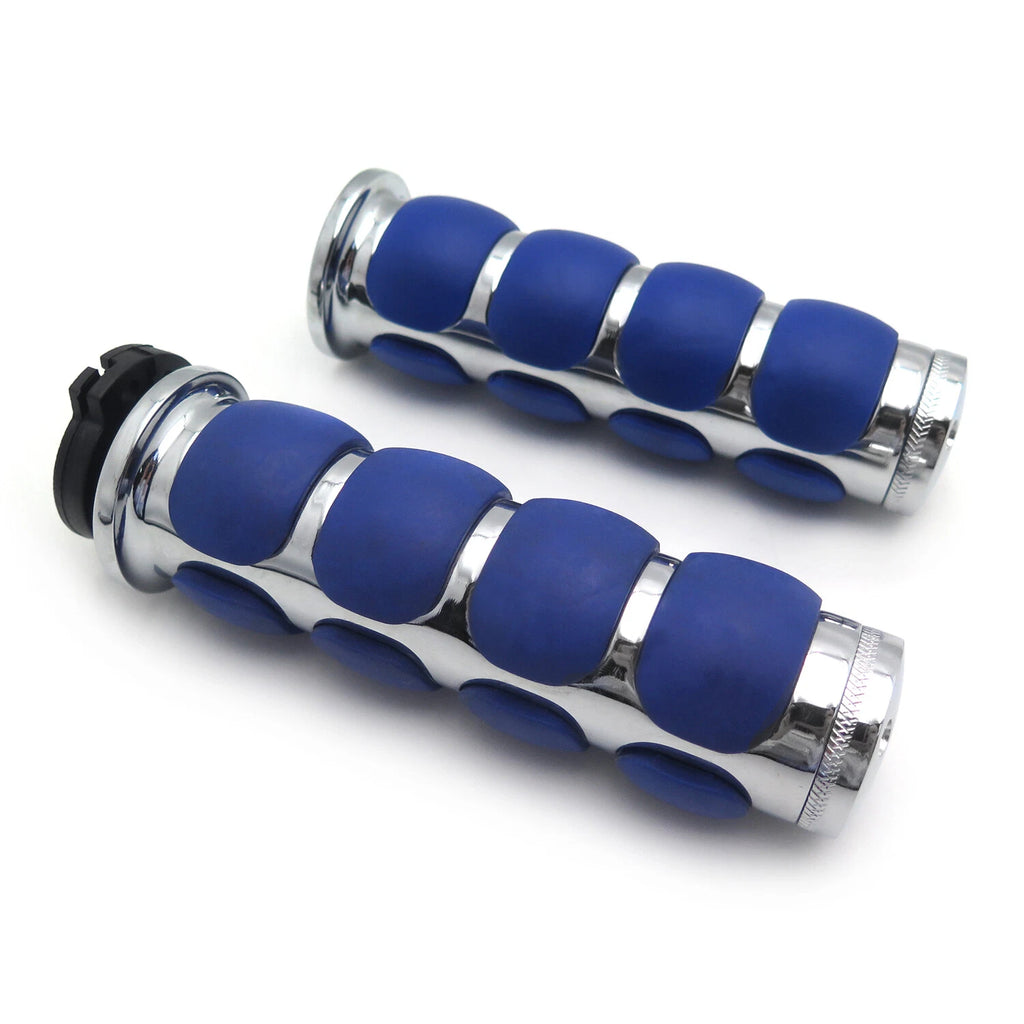 Chrome Blue Flat Top 7/8" 22mm Hand Grips for Kawasaki Mean Streak (2000–2004)