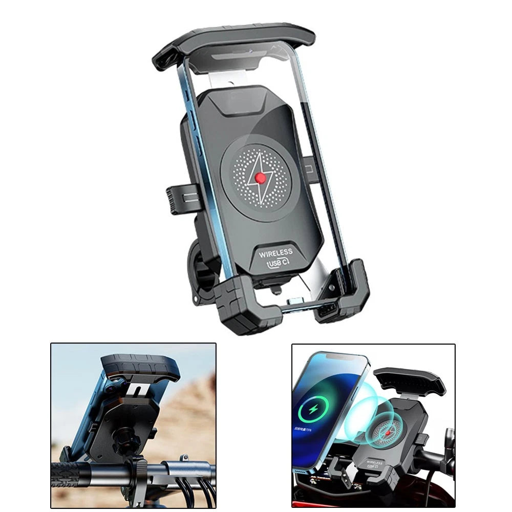 Motorcycle Phone Holder for Universal Fit (360° Rotation, QC 3.0 USB)