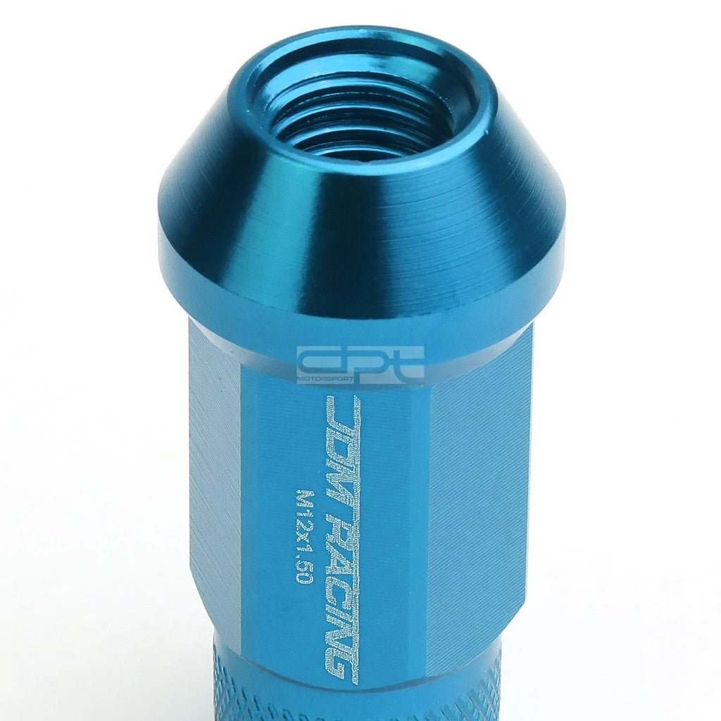 Set of 20 Open End M12x1.5 50mm Tall Sky Blue Aluminum Lug Nuts + Adapter