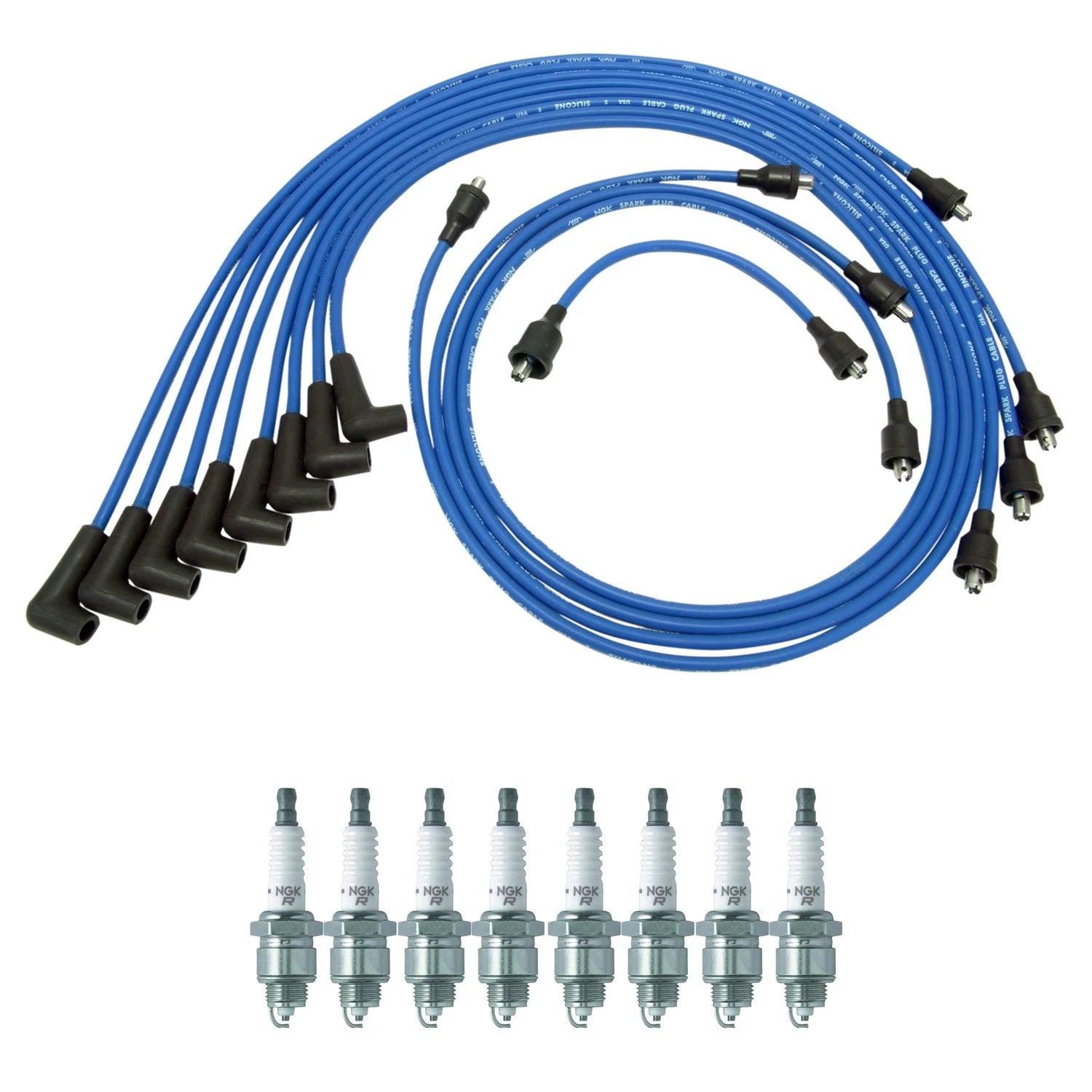 NGK Wire Set & 8 V-Power Spark Plugs for Bel Air Caprice El Camino Impala (1958–1985)