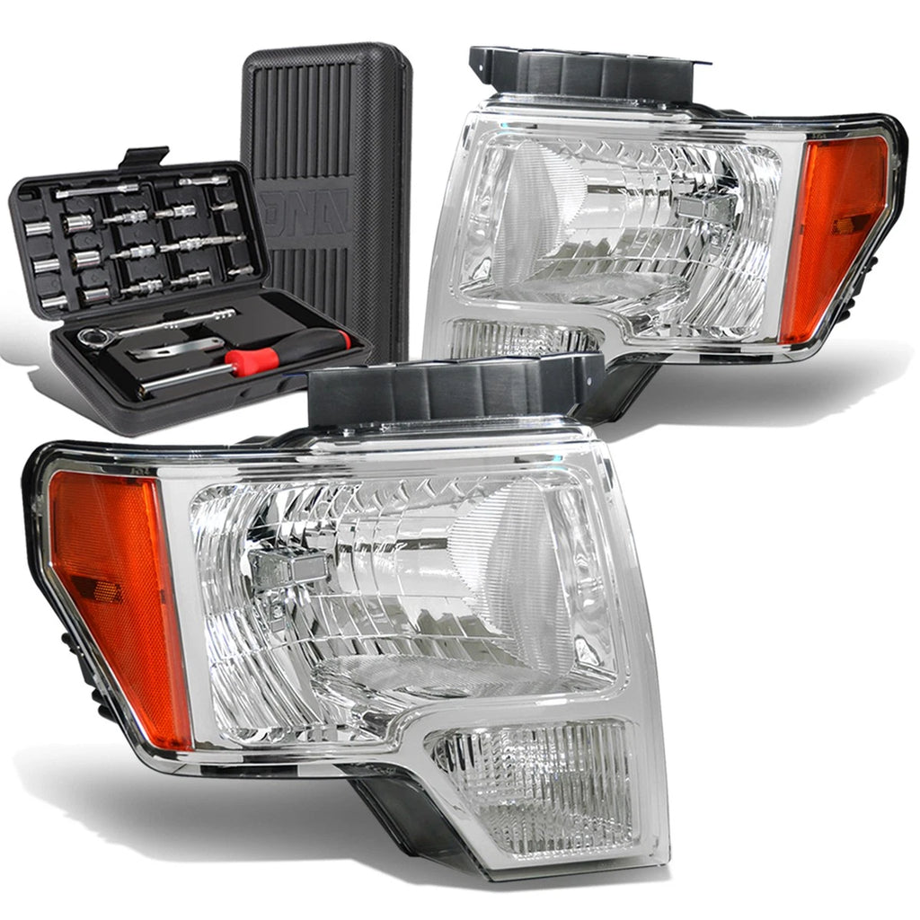 Pair of Chrome Amber Signal Headlight Lamps for Ford F150 (2009–2014)