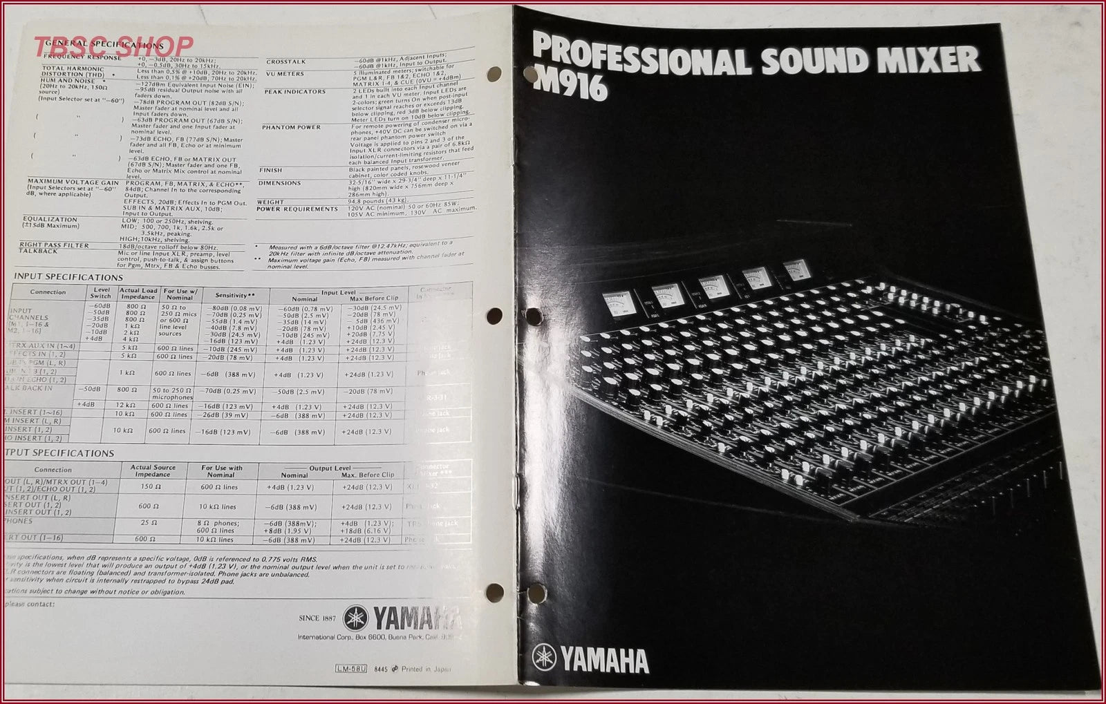 Yamaha M916 Mixer Sales Brochure for Professional Sound Series