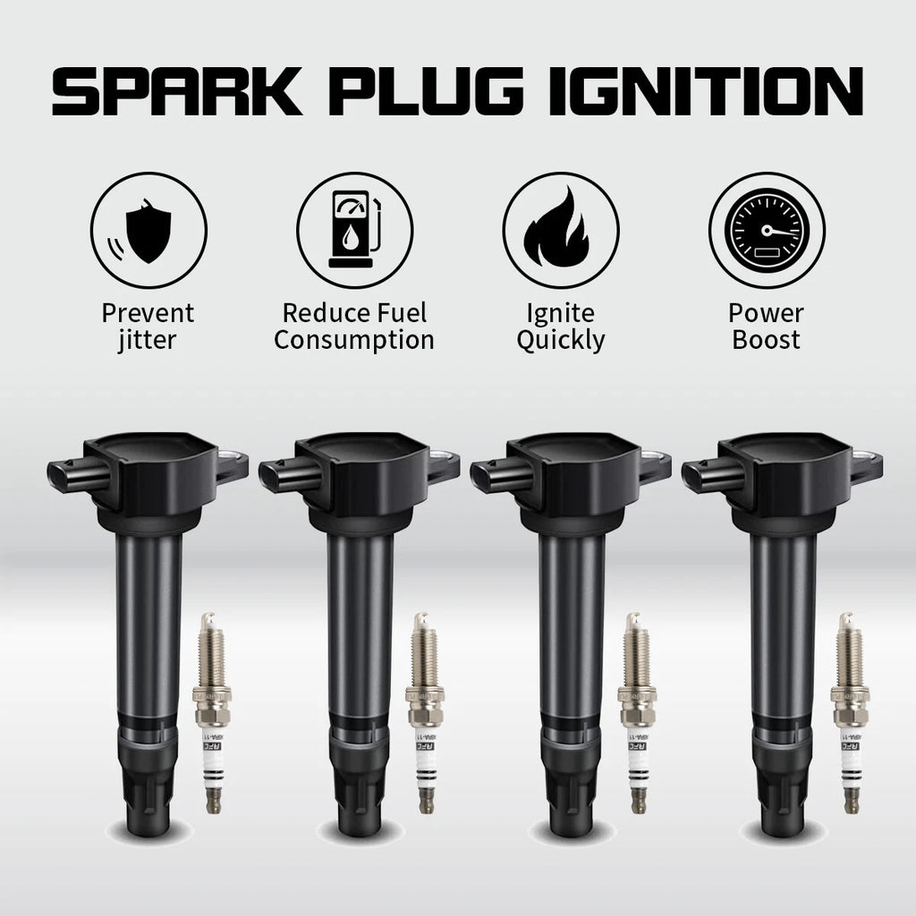 Set of 4 Ignition Coils & Spark Plugs for Jeep Compass Patriot (2007–2017)